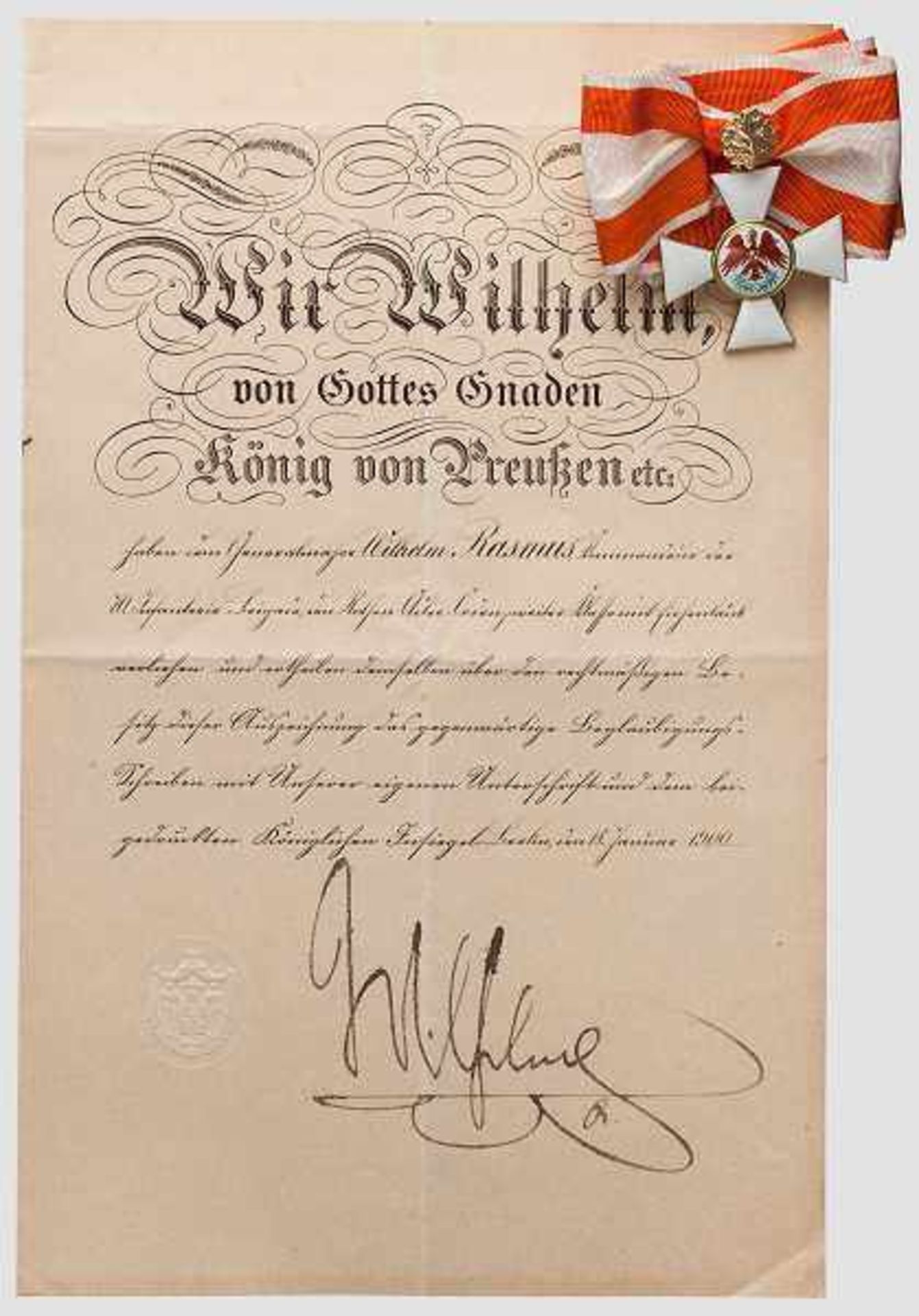Roter Adler Orden - Kreuz 2. Klasse mit Eichenlaub und Urkunde Unsigniertes in Gold gefertigtes