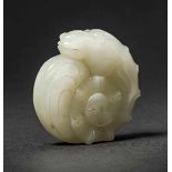 A Jade Hand Piece of 'Dragon Carved in Bamboo Section', Qing Dynasty 清代玉雕竹節龍把玩件 Diameter 5.2 cm.