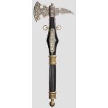 A splendid Firefighter's honour axe The blade and shaft fittings richly etched with foliage and