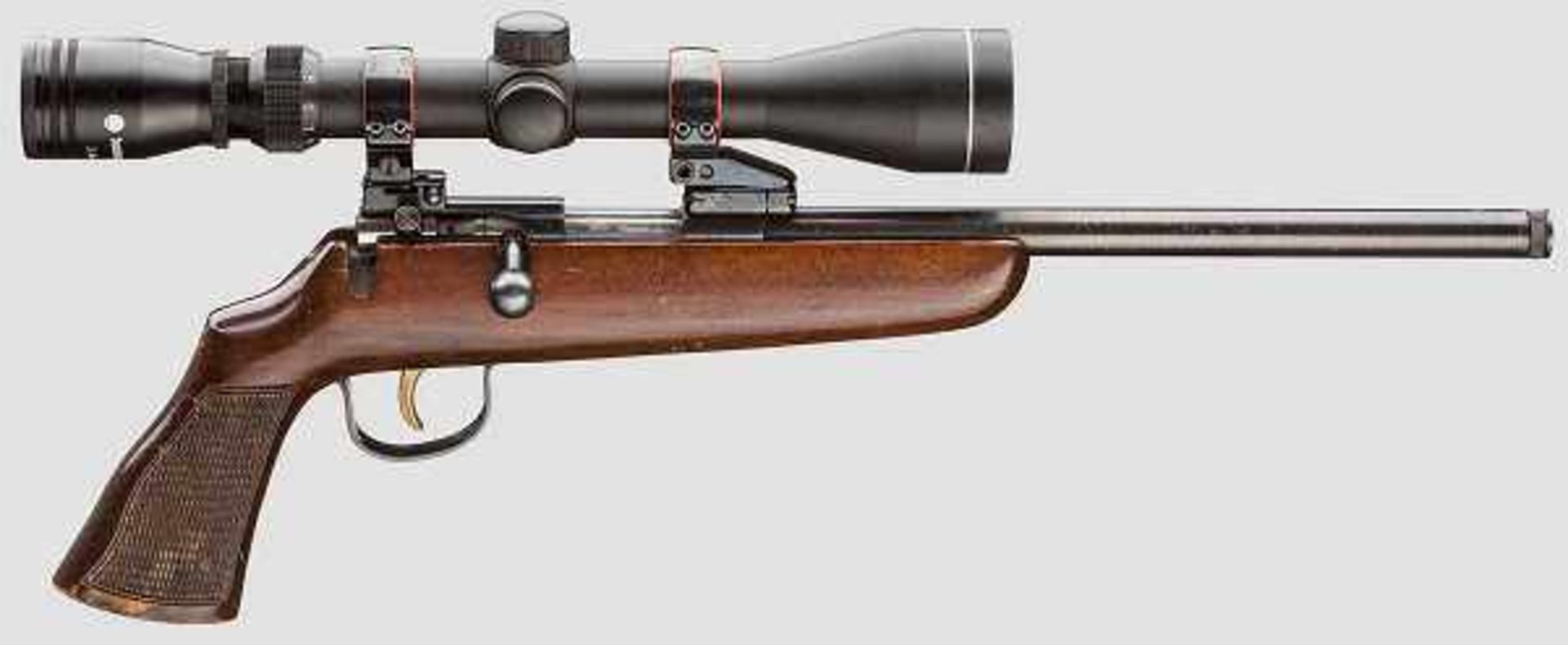 Scheibenpistole Voere, mit ZF Bushmaster Kal. .22 l.r., Nr. 779005. Blanker Lauf, Länge 280 mm.