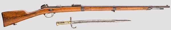 Werder-Gewehr M 1869 aptiert, mit SG 1869 Kal. 11,15 x 60 R M71, Nr. 11074. Blanker Lauf. Visier