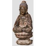 Steinerner Buddha, Bhumisparsa Mudra, 19. Jhdt. Buddha im Lotussitz, die Hände in der Geste des