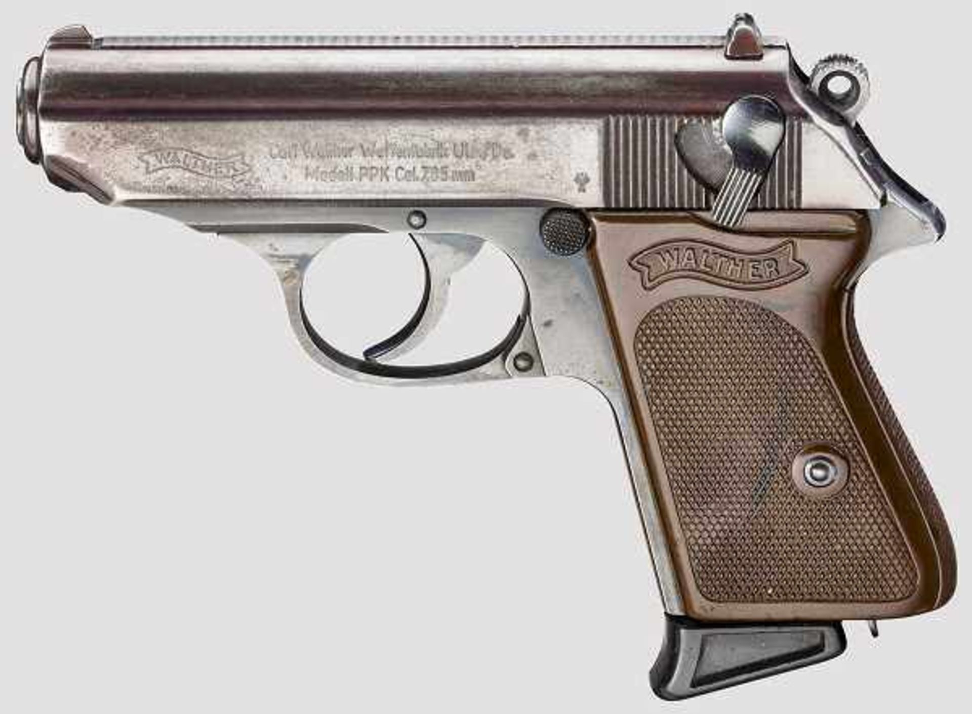 Walther PPK, Ulm Kal. 7,65 mm, Nr. 224130. Nummerngleich. Blanker Lauf. Siebenschüssig. Dt.