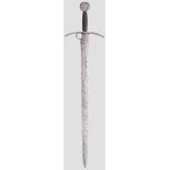 Seltenes ritterliches Schwert, Italien um 1430/40 Breite, zweischneidige Klinge, im oberen Drittel