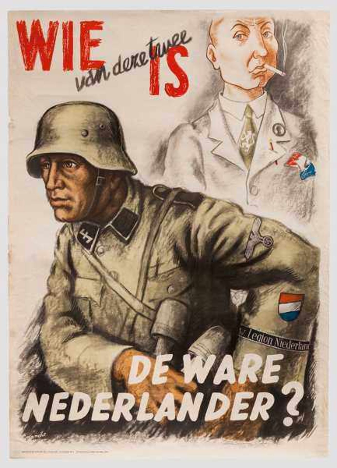 Werbeplakat für niederländische Freiwillige der Waffen-SS Mehrfarbiger Druck, unten bezeichnet "