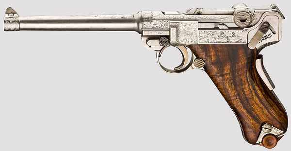 Parabellum Mauser Mod. 06/73, graviert, mattvernickelt, im Koffer Kal. 9 mm Luger, Nr. 1146.94.