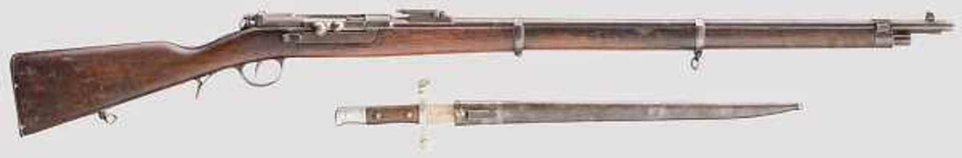 Gewehr Kropatschek M 1886 Kal. 8 x 60R, Nr. VV 535 . Schloss wie üblich nicht nummerngleich. Rauer