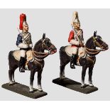 Zwei Lineol Life und Horse Guard Offiziere auf Standpferd, mit gezogenem Degen Zwei Figuren, Lineol,