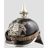 Helm M 1871 für Mannschaften/Unteroffiziere im IR 119 Kammerstück. Die schwarz lackierte Lederglocke