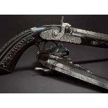 Ein Paar Luxus-Perkussionspistolen im Kasten, F.P. Devisme, Paris, datiert 1854 Achtkantige,