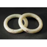 A Pair of Round Jade Bangles, Qing Dynasty 清代玉手鐲 （圓口一對） External diameter 8.4 cm, inner diameter 5.9