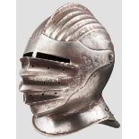 Geschlossener Helm für einen Riefelharnisch, Historismus im Stil um 1520/30 Zweiteilig