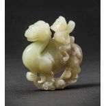 A Jade Hand Piece of Ethnic Merchant and Camel, Tang Dynasty 唐代玉雕胡人駱駝把玩件 Width 4.7 cm, height 4.7