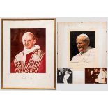 Paul VI. und Johannes Paul II. - zwei große signierte Portraitfotos Das farbige Portrait Pauls VI.