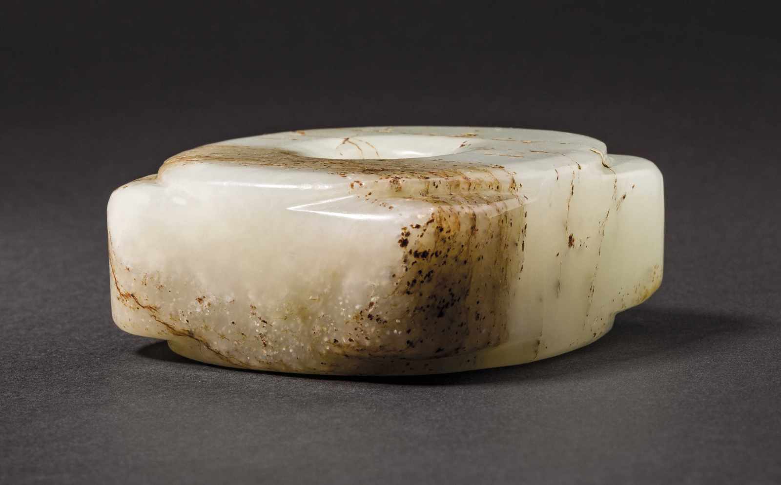 A Celadon Jade Cong, Western Zhou Dynasty 西周素面青白玉玉琮 Width 7.4 cm, height 3.2 cm, depth 7.9 cm. 寬 7.4