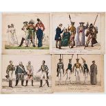 Sieben französische Stiche und eine Lithografie mit Darstellungen von russischem Militär, um 1815/20