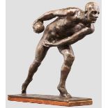 Kegler Bronze, patiniert, an der Plinthe eine ausgeschliffene Künstlersignatur. Ausdrucksstarke,