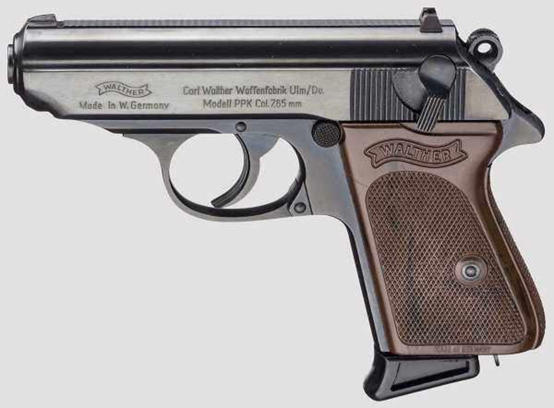 Walther PPK, Ulm Kal. 7,65 mm, Nr. 253312. Nummerngleich. Blanker Lauf. Siebenschüssig. Dt.