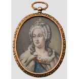 Portrait der Zarin Katharina die Große (1729 - 1796) – Miniatur auf Elfenbein, Russland 19. Jhdt