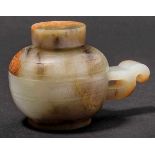 A Carved Jade Jar and Cover with Phoenix Design, Han Dynasty 漢代玉雕鳳紋出廓蓋罐 Width 6.2 cm, height 4.3 cm,
