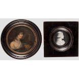 Miniaturgemälde und Grisaille-Portrait um 1800 bzw. Ende 18. Jhdt. Auf Holz gemalte (vermutlich
