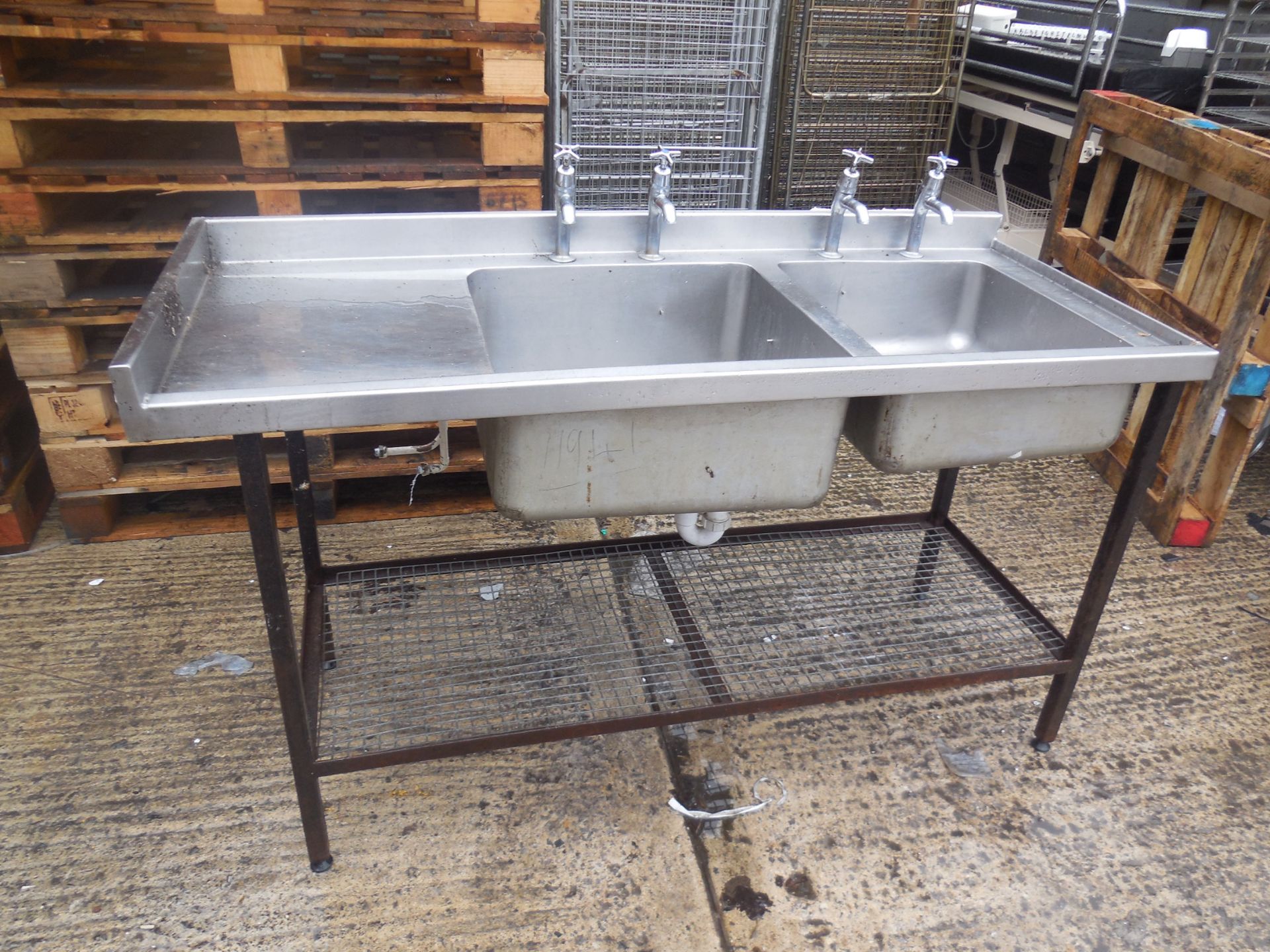 5ft Stainless Steel Top Double Bowl Left Hand Drainer Sink with Steel Legs