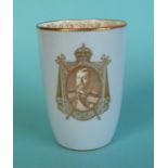 1911 Coronation: a small pale blue ground curved sided beaker by Royal Doulton (commemorative,