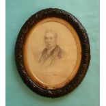 George Stephenson: a named portrait study in pencil on paper, contained in a carved wood frame,