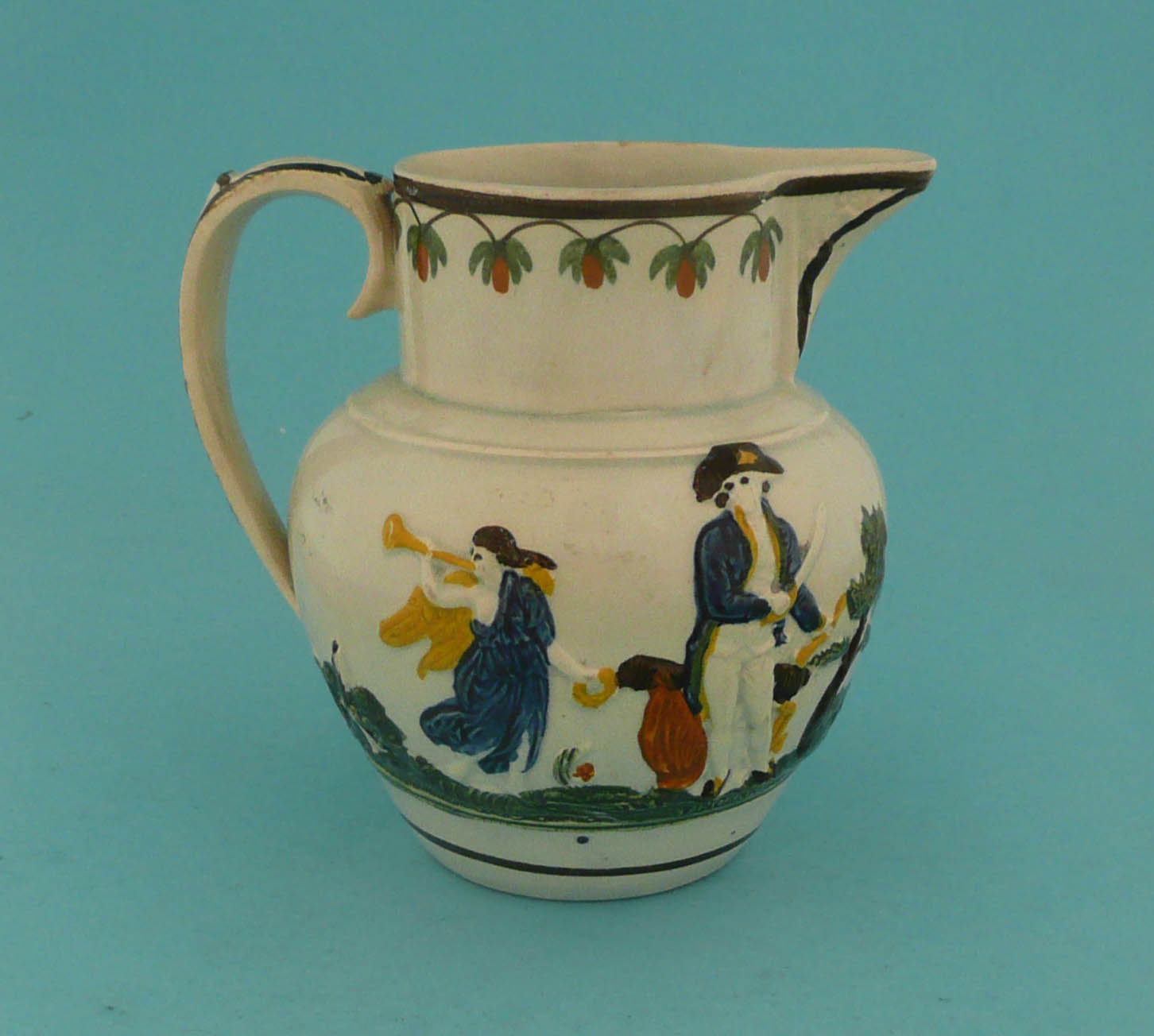 1797 Nelson: a colourful Prattware jug of small size moulded with named full-length portraits of - Image 2 of 2