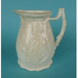 Peel and Cobden: a white porcelain jug moulded with named half-length portraits, circa 1855,