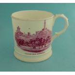 Robert Burns: an English porcelain mug printed in pink with views of the Burns Monument and