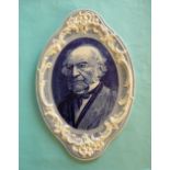 Gladstone: a large pottery portrait plaque by Burgess & Leigh printed in blue, 398mm high (