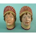 Queen Caroline: a pair of colourful pearlware furniture rest modelled as likenesses of Caroline,