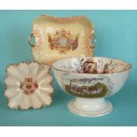 1897 Jubilee: a large pottery bowl printed in colours with castles and portraits, 260mm diameter,