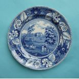 Claremont: a pearlware plate printed in blue with a view of the mansion, the reverse inscribed ‘