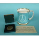 1951 Festival of Britain: a mug by Paragon and a silver five shilling coin, boxed (3) (