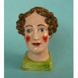 Queen Caroline: a colourful Staffordshire pottery head on square base modelled as a likeness