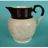 1805 Nelson in Memoriam: a white stoneware jug modelled with allegorical scenes, 180mm (