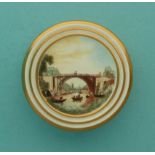 A Coalport circular box the screw-on cover painted with a view of The Iron Bridge for the 1979 bi-