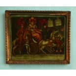 1820 Queen Caroline: a rare small glass picture depicting the Queen in a horse drawn carriage and