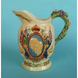 1937 Coronation: a good Crown Devon musical jug to play ‘Here’s a Health’, 175mm (commemorative,