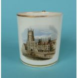 A Chamberlain’s Worcester cylindrical mug printed with a view of Cirencester Abbey, circa 1810,