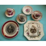 A porcelaineous cup and saucer for 1817 Charlotte in memoriam, a plate for Albert, circa 1816,