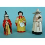 Three Royal Worcester candle snuffers modelled as Mother Superior, restored, a witch and a mandarin,