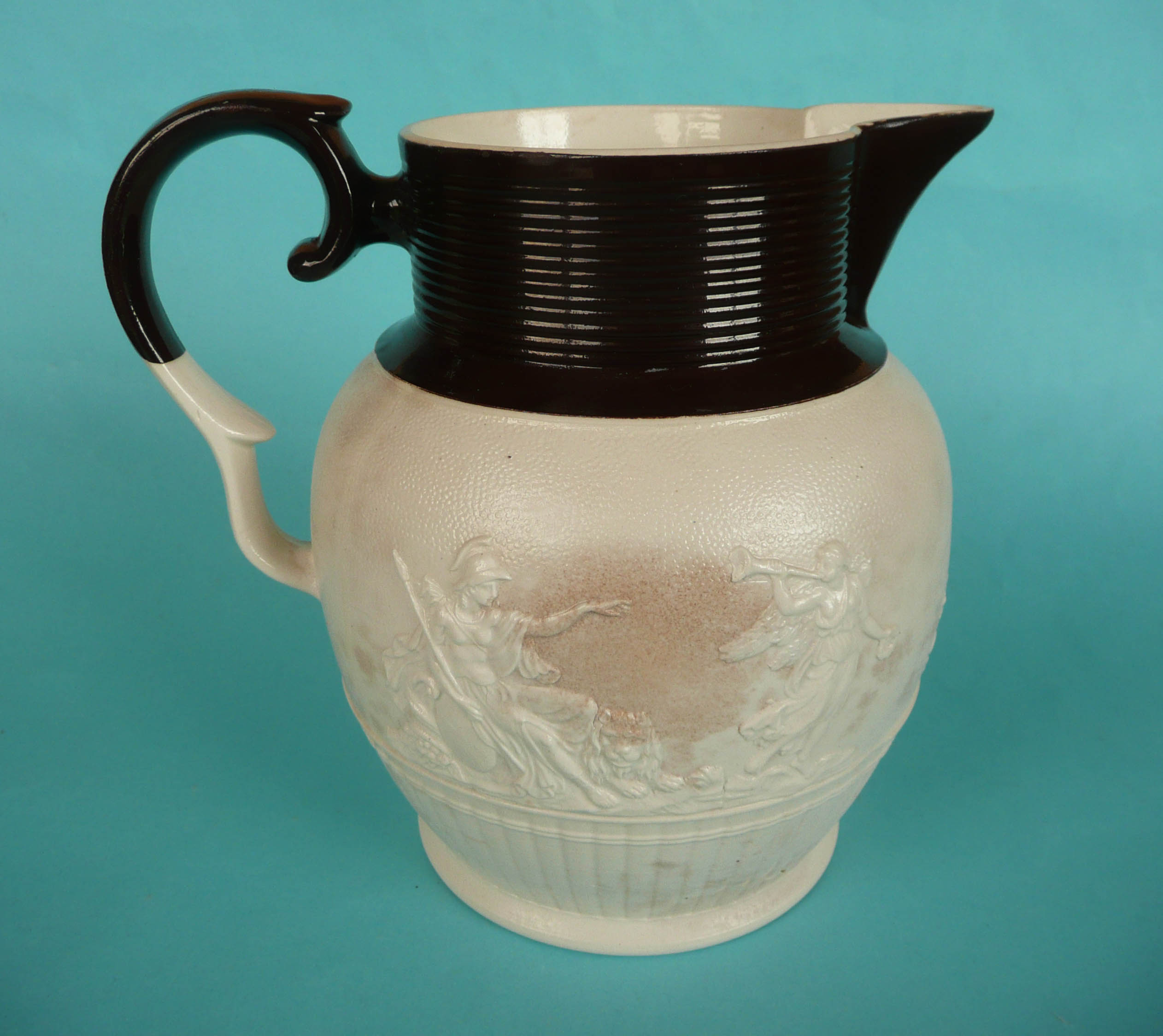 1805 Nelson in Memoriam: a white stoneware jug modelled with allegorical scenes, 180mm ( - Image 2 of 2