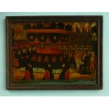 1820 George III in Memoriam: a glass picture depicting the funeral service, in original wood