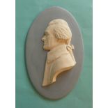 Thomas Jefferson: a Wedgwood blue jasperware oval portrait plaque of large size modelled by Eric