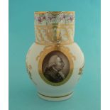 George III: a good and attractive Flight & Barr porcelain jug painted en grisaille with an oval