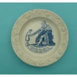 George III: a pearlware nursery plate with moulded border printed in blue with inscribed Bible