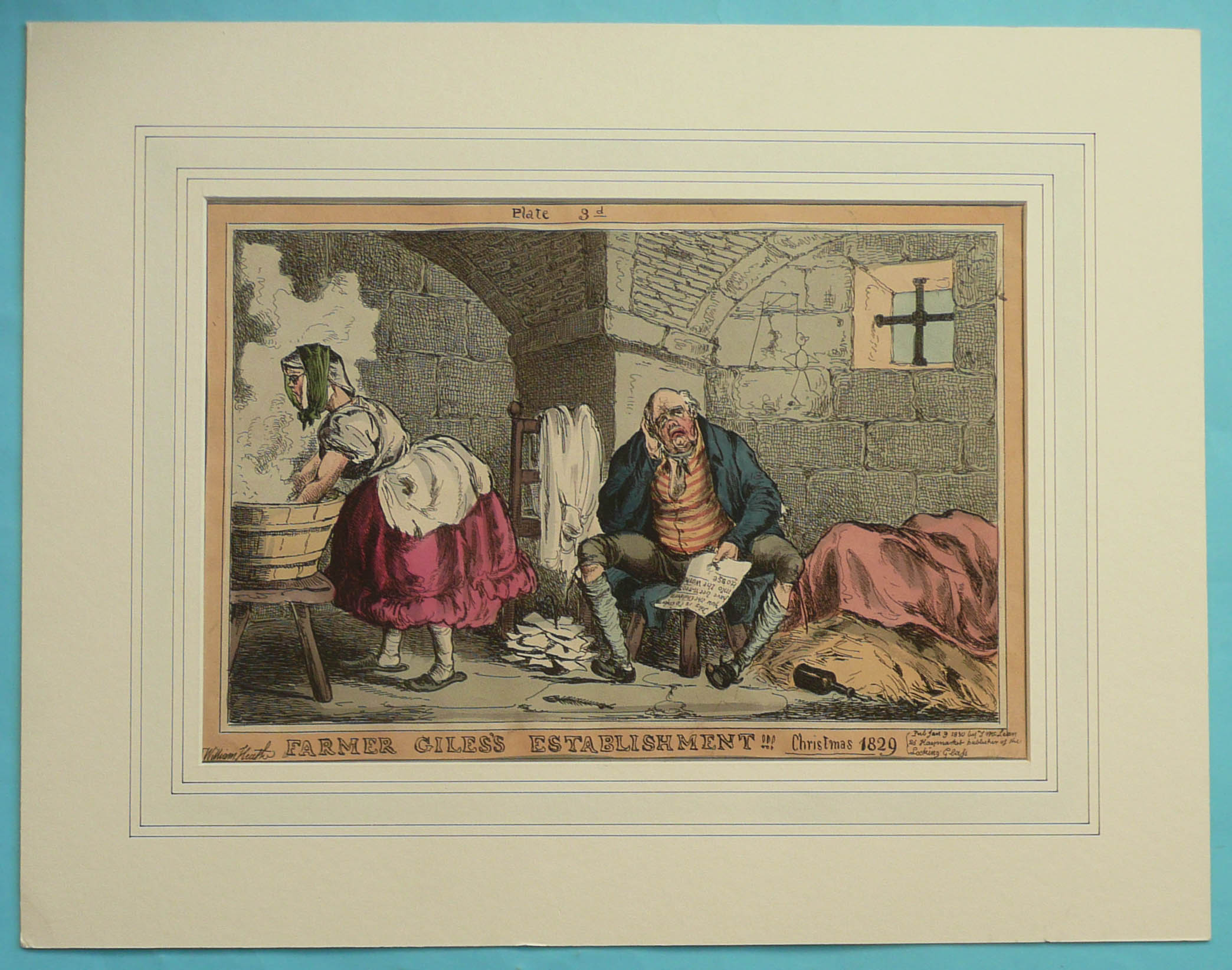 Original hand coloured engravings by William Heath entitled ‘Farmer Giles’s Establishment